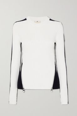 Fusalp Zip-embellished Two-tone Ribbed Wool Sweater - White