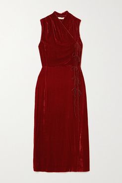 Jana Wrap-effect Tie-detailed Velvet Midi Dress - Burgundy