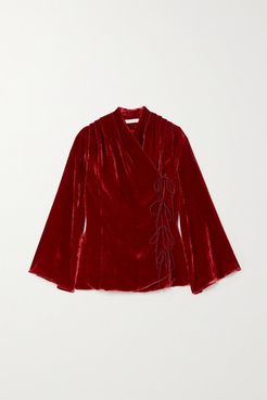 Roya Velvet Wrap Top - Burgundy