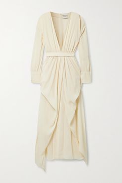 Gathered Draped Crepon Maxi Dress - Cream