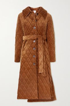 Asymmetric Belted Quilted Cotton-corduroy Coat - Brown