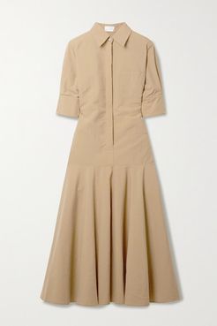 Gemma Pleated Twill Midi Dress - Light brown