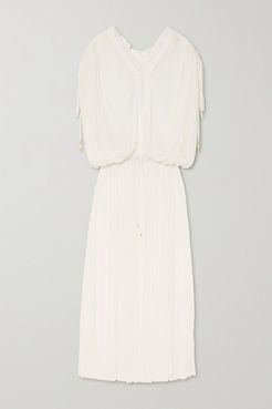 Mirita Crochet-trimmed Pleated Silk-tulle Dress - White