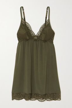 Beatrix Lace-trimmed Stretch-modal Jersey Chemise - Green