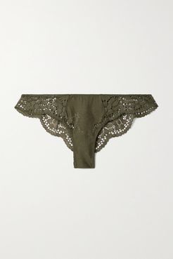 Beatrix Stretch-lace And Mesh Briefs - Army green