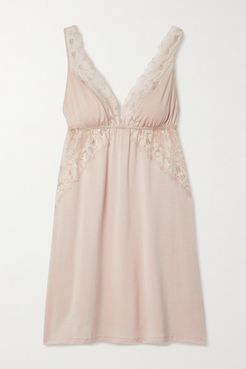 Rosalia Lace-trimmed Stretch-modal Jersey Chemise - Pink