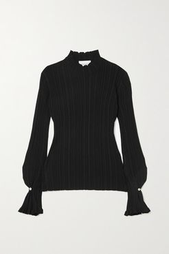 Heime Ruffled Ribbed-knit Top - Black