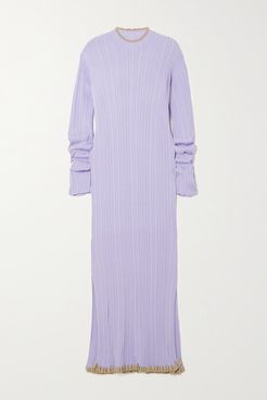 Hadeland Ruffled Two-tone Ribbed-knit Midi Dress - Lilac