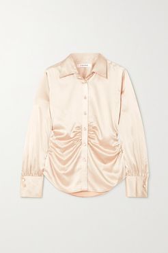 Ruched Silk-blend Satin Shirt - Beige