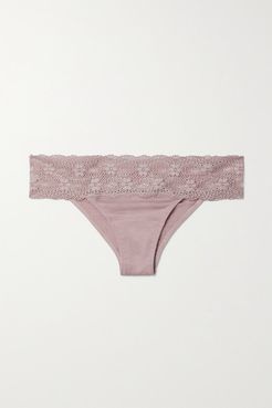 India Stretch Lace-trimmed Stretch-modal Jersey Briefs - Pink