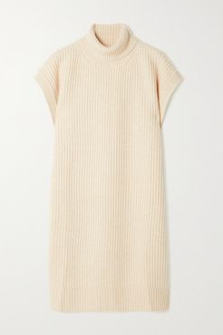 Ribbed Cashmere Turtleneck Poncho - Ivory