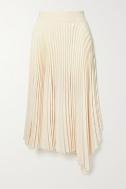Swinton Asymmetric Pleated Crepe Midi Skirt - Ivory
