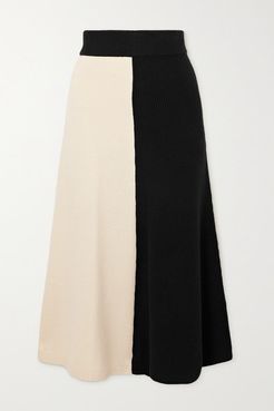 Two-tone Wool Midi Skirt - Black