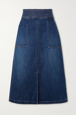 Trapunto Denim Midi Skirt - Mid denim