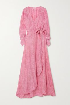 Net Sustain Luna Paisley-print Silk Crepe De Chine Wrap Maxi Dress - Pink