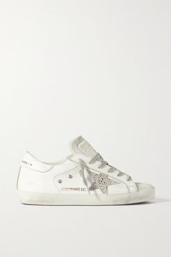 Superstar Crystal-embellished Distressed Leather And Suede Sneakers - White