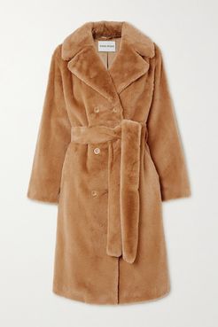 Faustine Belted Double-breasted Faux Fur Coat