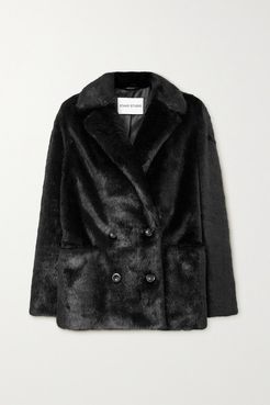 Annabelle Double-breasted Faux Pony Hair Blazer - Black