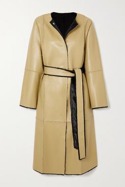 Jamie Reversible Belted Faux Leather And Faux Shearling Coat - Mustard