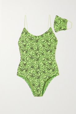 Allegra Metallic Neon Floral-jacquard Swimsuit - Bright green