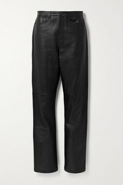 Leather Straight-leg Pants - Black