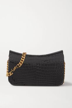 Elise Croc-effect Glossed-leather Shoulder Bag - Black