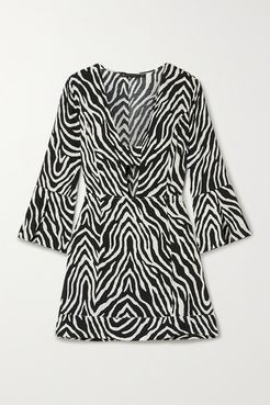 Fiorella Cutout Zebra-print Voile Mini Dress - Zebra print