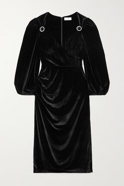 Velluto Crystal-embellished Gathered Velvet Midi Dress - Black