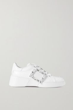 Viv Skate Crystal-embellished Rubber-trimmed Leather Sneakers - White