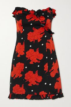 Dolly Strapless Ruffled Floral-print Crepe Mini Dress - Black