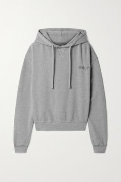 Embroidered Organic Cotton-blend Jersey Hoodie - Gray