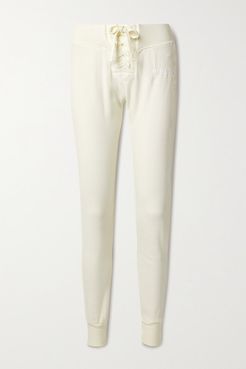 Lace-up Organic Cotton-blend Jersey Track Pants - Cream