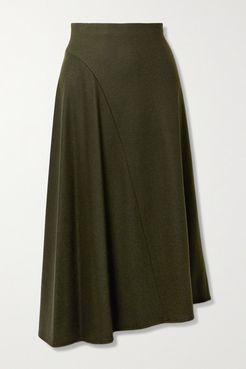 Asymmetric Wool-blend Midi Skirt - Dark green