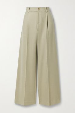 Pleated Flannel Wide-leg Pants - Beige