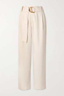 Belted Twill Tapered Pants - Off-white