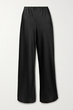 Crinkled-satin Straight-leg Pants - Black