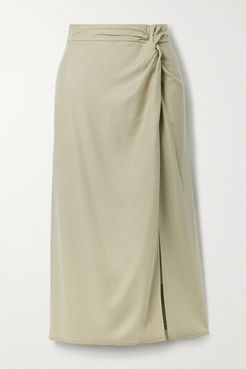 Knotted Flannel Midi Skirt - Beige