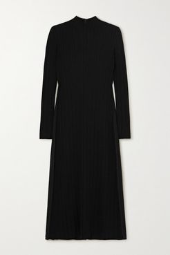Ribbed-knit And Crepe Turtleneck Midi Dress - Black