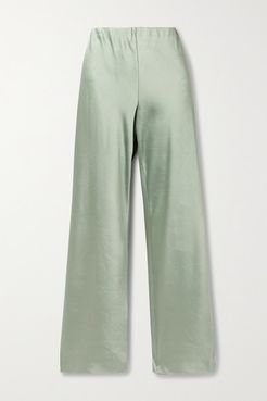 Crinkled-satin Straight-leg Pants - Gray green