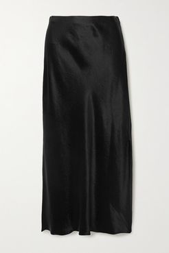 Hammered-satin Midi Skirt - Black