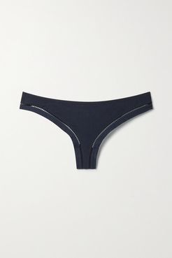 Jamais Cutout Stretch-cotton Jersey Thong - Navy