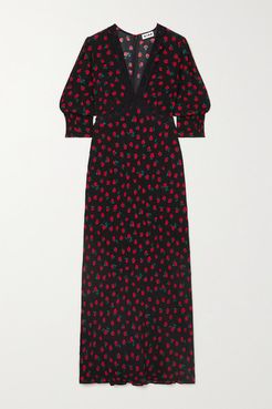 Gemma Lace-trimmed Floral-print Crepe Midi Dress - Black