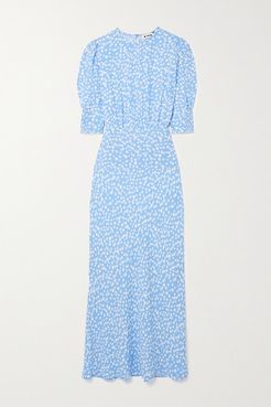 Lucile Floral-print Crepe Dress - Sky blue