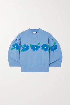 Nell Cropped Intarsia Cotton Sweater - Blue