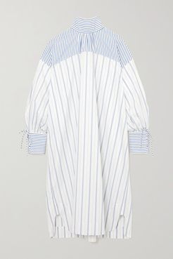 Net Sustain Tie-detailed Striped Organic Cotton-poplin Dress - White