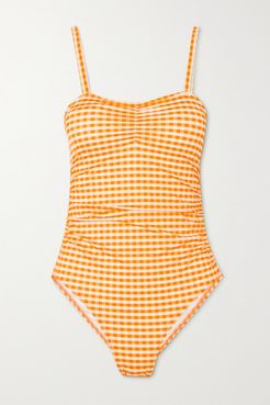 Net Sustain Ruched Gingham Swimsuit - Orange