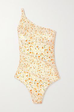Net Sustain One-shoulder Floral-print Swimsuit - Pastel yellow