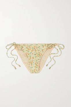 Net Sustain Crochet-trimmed Floral-print Stretch-econyl Bikini Briefs - Pastel yellow