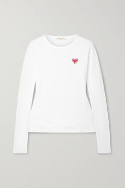 Embroidered Slub Organic Pima Cotton-jersey Top - White