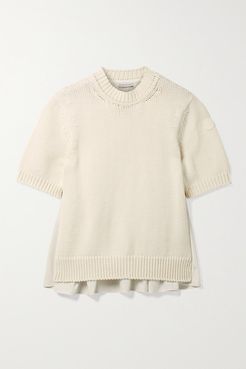 Paneled Cotton And Poplin Sweater - Off-white